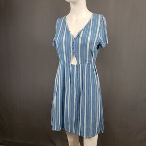 Le Lis Mini Dress S Stripe Button Front Keyhole Textured Picniccore